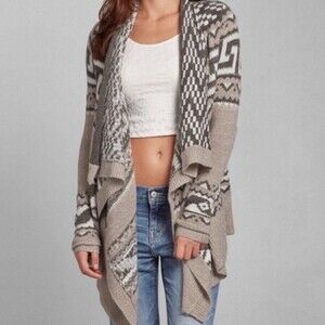 Abercrombie & Finch Boho Wool Blend Fair Isles Waterfall Open Cardigan Cozy XS S